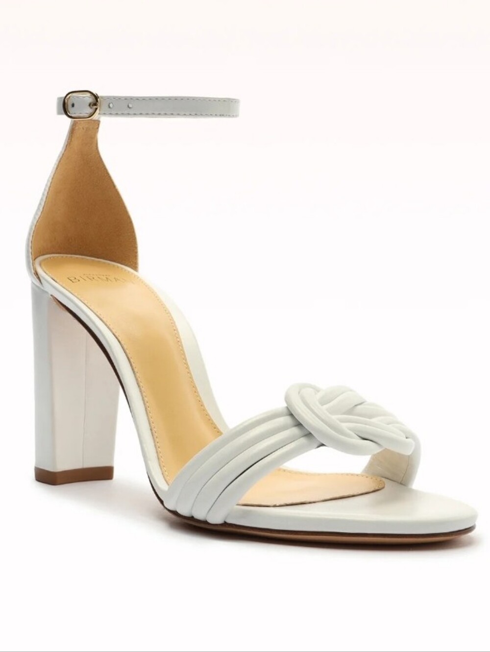 Alexandre Birman Vicky 90 Pearl White Knotted Strap Block Heel Sandal Size 37